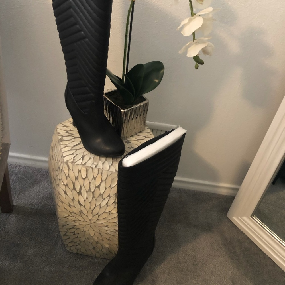 Black wide calf over the knee leather boots